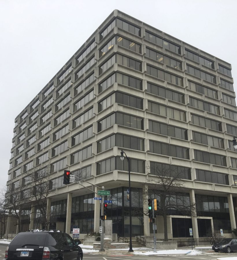 The 701 Lee Street office building, as seen from Lee Street and Prairie Avenue, recently sold for $8.5 million. (Journal photo)